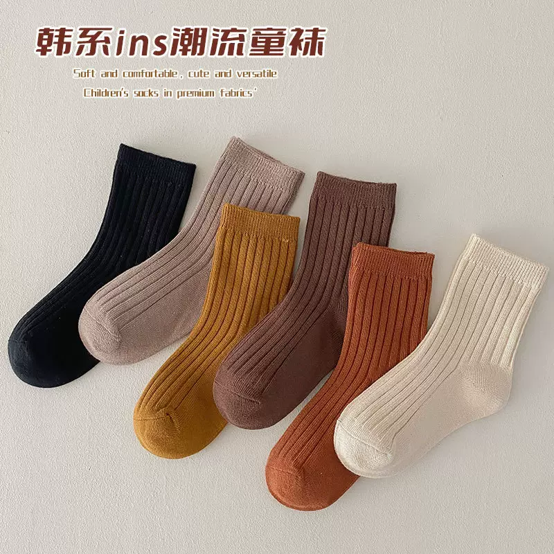 新款春秋儿童袜宝宝堆堆袜韩版纯色女童袜子精梳棉纯色中筒袜百搭