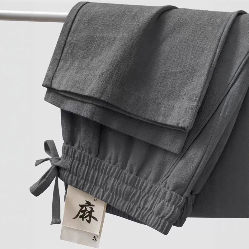 High-End Linen Pants in Charcoal Gray, Cotton-Linen Loose Straight-Leg Pants, Summer Thin Long Pants, Men's Drapey Casual Pants