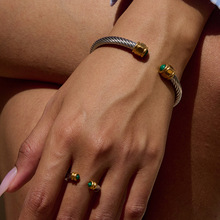 杰鼎欧美天然石不锈钢开口手镯不掉色首饰轻奢高级感钛钢饰品跨境