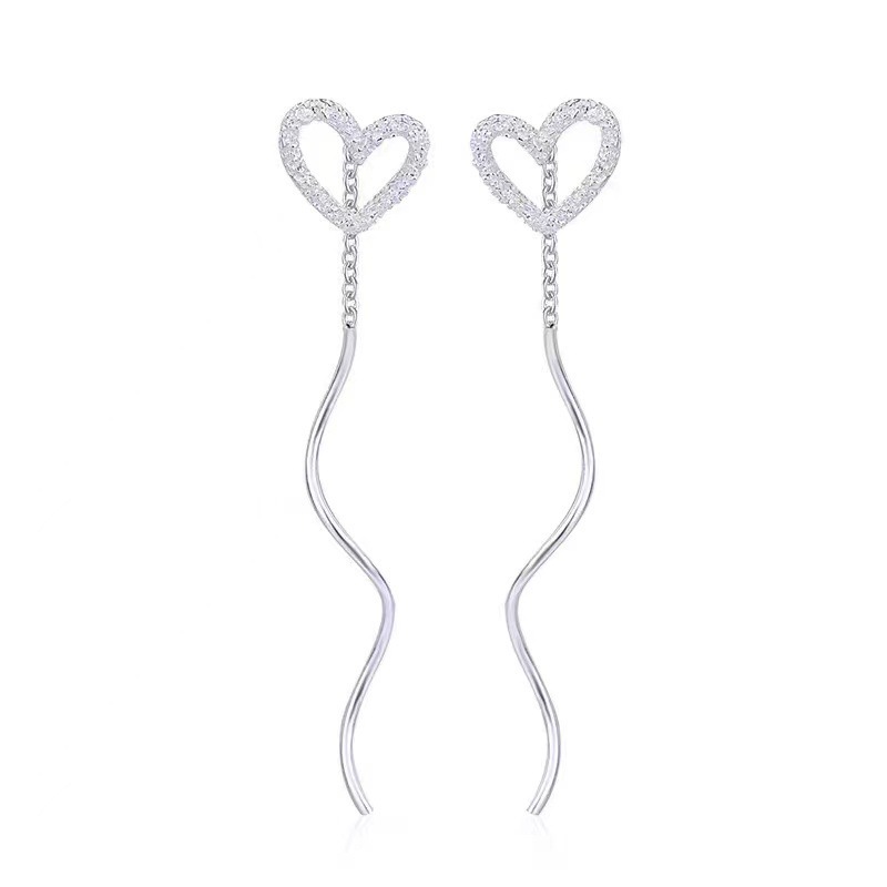 Fashion Heart Shape Silver Plating Hollow Out Inlay Zircon Ear line 1 Pair