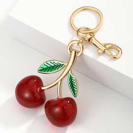 可爱大号树脂立体闪粉水果樱桃钥匙扣挂件仿真车厘子钥匙汽车挂饰