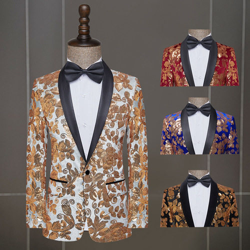 Jazz dance coats for men youth singers band gig Costumes men velveteen sequins stage singer host grooms man dress suit nightclub studio suit jacket