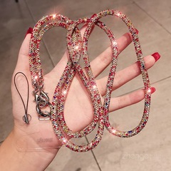 女性用フラッシュダイヤモンド携帯電話ストラップ、クロスボディ、ロング、アウトドア、ショルダーストラップ、チェーン、インターネットセレブ、トレンディ、絶妙でハイエンド