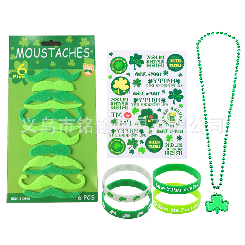 Irlandés Amazon nuevo trébol collar cabeza hebilla gafas pulsera Día de San Patricio traje