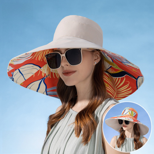 8240 Cross-border New Double-sided Fisherman Hat for Women Summer Oversized Brim Sun Hat Fashion Sunshade Hat