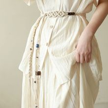 纯手工棉腰绳编织流苏串珠名族风腰带女夏季简约百搭腰链文艺复古