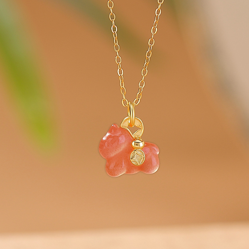 Mặt dây chuyền bạc S925 mạ vàng đính đá ngọc bích và pha lê hình đồng xu cát tường — Hồng thủy (không kèm dây)