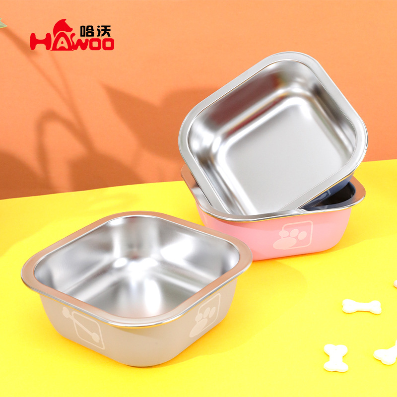 Cuadrado de acero inoxidable perro tazón anti-golpe perro Poon perro arroz tazón agua potable gato mascotas alimentos suministros