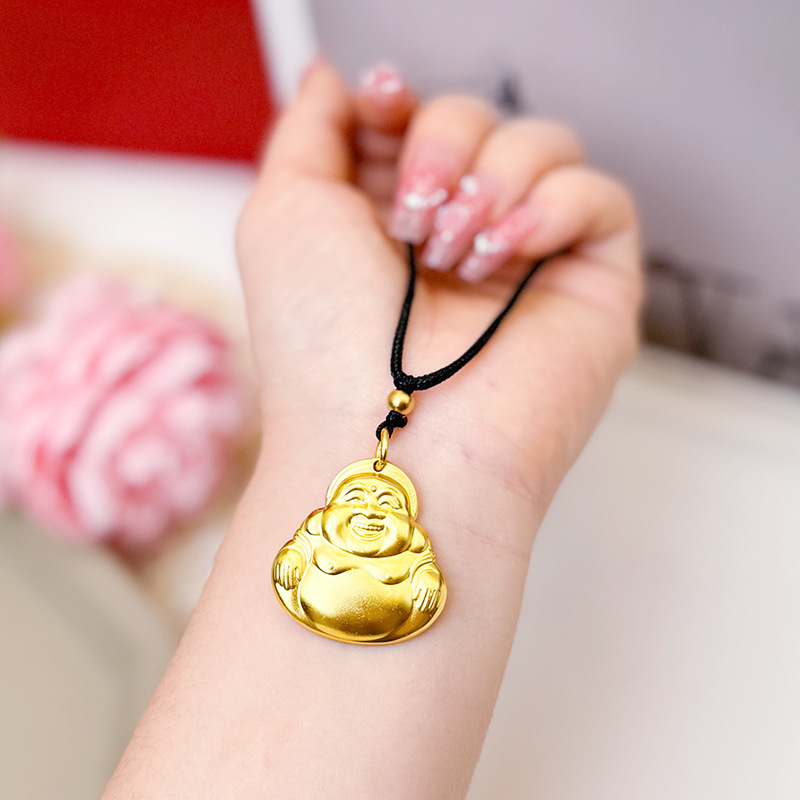 Antiguo patrimonio arena oro Maitreya collar tienda de oro mismo estilo hombres y mujeres vintage cobre aleación joyería colgante cuerda negro colgante