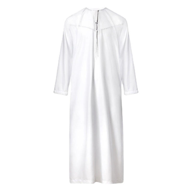 Cross-Border Long Shirt for Men, New Hui Ethnic Loose-Fitting Clothing, Polyester Men's Clothing, Simple Solid Color Casual Wholesale