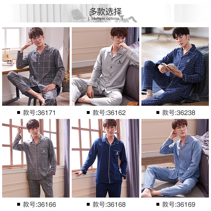 Pijamas de los hombres de manga larga 100% algodón de primavera y otoño desgaste del hogar de los hombres otoño delgado más el tamaño de otoño y traje de invierno