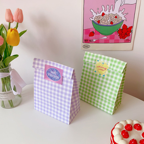 Ins Korean-style colorful grid cowhide gift small gift packaging bag cute storage and organization bag trendy