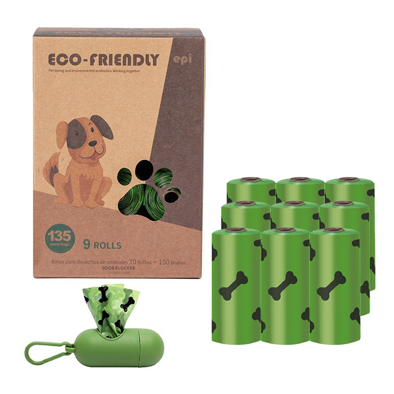 Suministro directo de fábrica de bolsas de caca degradables EPI, dispensador de bolsas de caca de salida, bolsas de caca en caja, bolsas de basura para mascotas