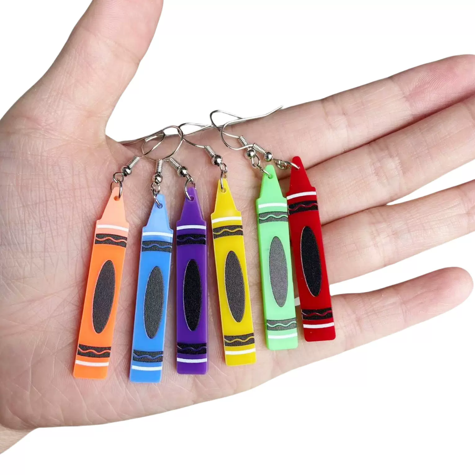 跨境开学季教师节彩色铅笔亚克力耳环时尚个性简约复古画笔耳饰