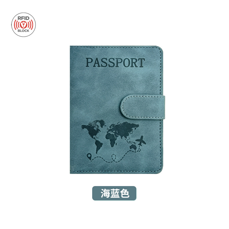 Cubierta de pasaporte azul marino con hebilla magnética