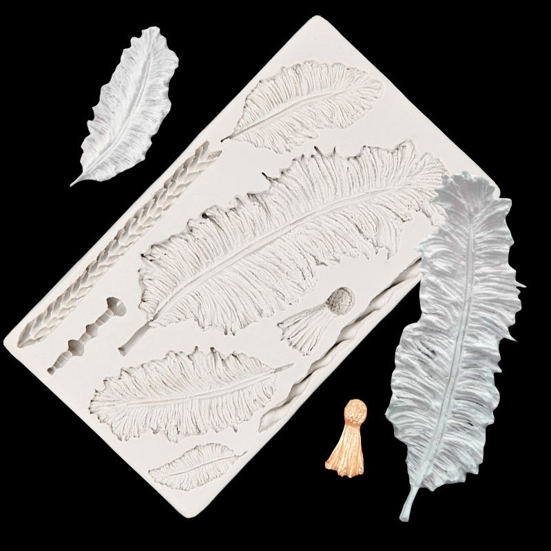 Molde de silicona en relieve decorativo de pastel de fondant con textura de plumas Molde de galleta de resina de epoxi de chocolate retro