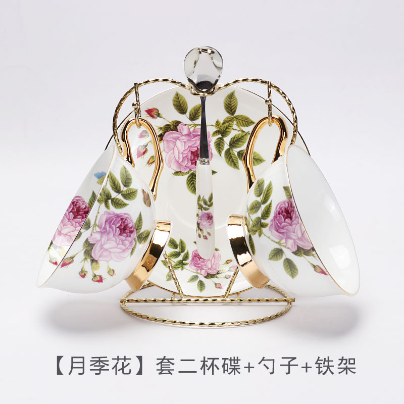 Taza y platillo de café de porcelana taza y platillo de cerámica estilo europeo Oro Negro taza de té Flor de alta calidad juego de té de la tarde caja de regalo