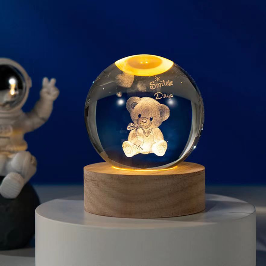 星空宇航员白水晶球发光3d内雕小夜灯桌面摆件七夕情人节礼纪念物 - 15