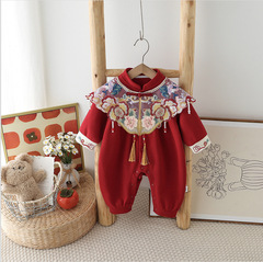 Spring Collection Baby Clothes: One-Month & 100-Day Photoshoot Red Festive Onesie – Newborn Outfits & Girls' Formal Gowns