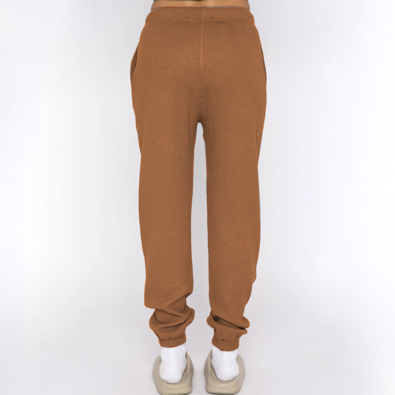 Spring Summer Solid Color Waffle round Neck Short Sleeve Women Clothing Casual Trousers Sets