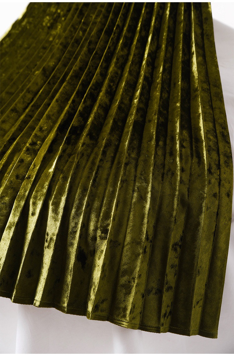 Abbigliamento donna gonna in velluto a rombi a cinque colori gonna a pieghe a fisarmonica lucida per donna lunghezza media autunno e inverno 2024_voghion.com