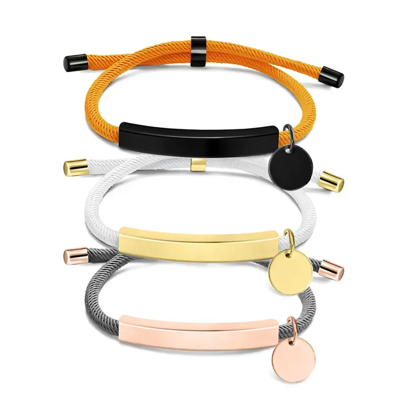 欧美跨境多色手绳手链空白材料现货小圆形配件刻字礼物不锈钢手链