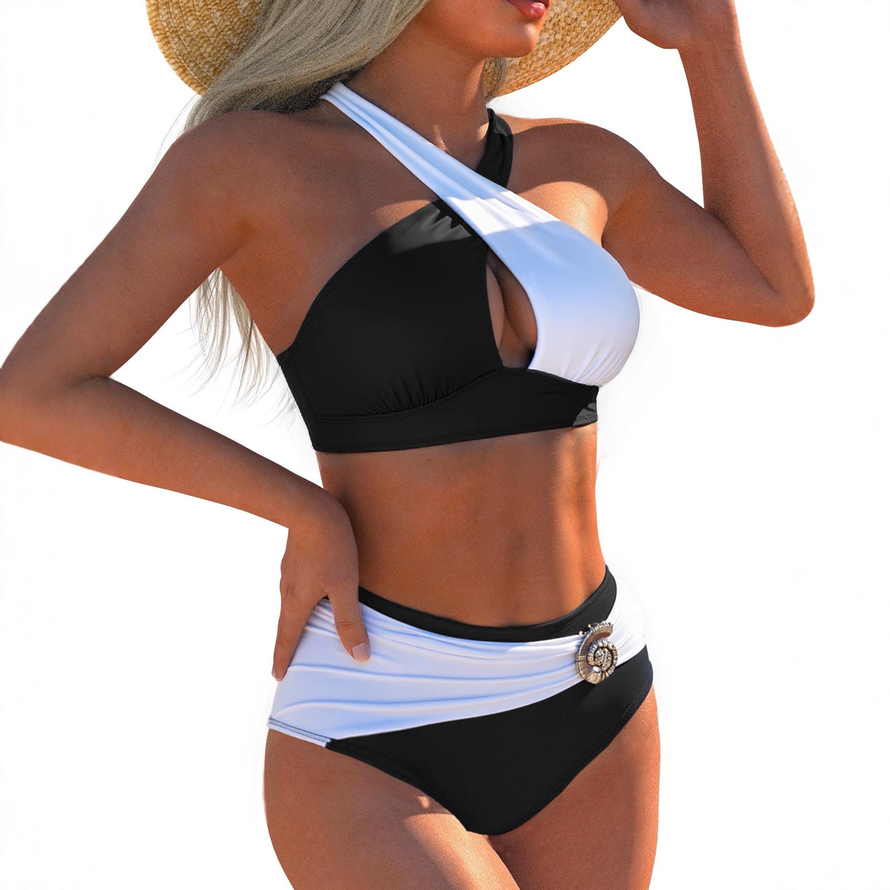 European and American New Style Women's Two-Piece Bikini High-Waisted Beautiful Back Sexy Hollow-Out Foreign Trade Plus-Size Two-Piece Swimsuit