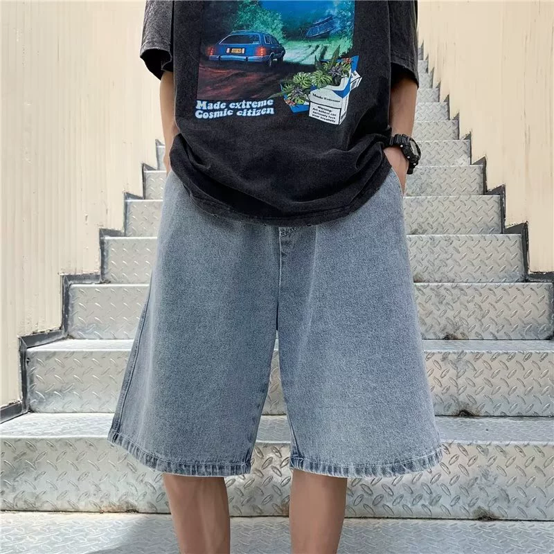 Джинсовая юбка-платье мужские шорты, свободные прямые oversize, хип‑хоп летний повседневный (S–3XL)