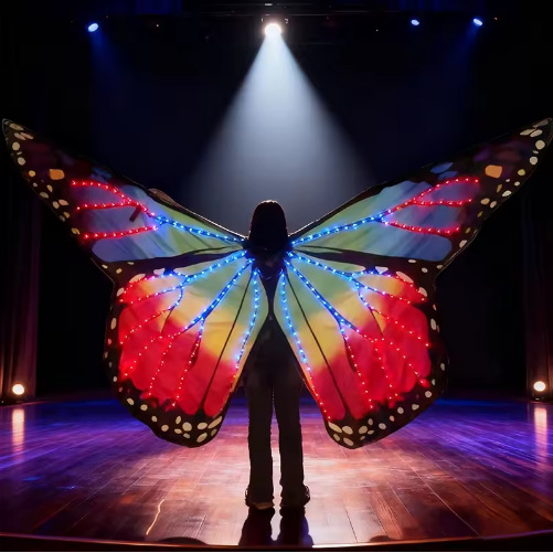 Nuevo LED arco iris brillante mariposa alas fiesta espectáculo de baile del vientre LED elf alas capas props