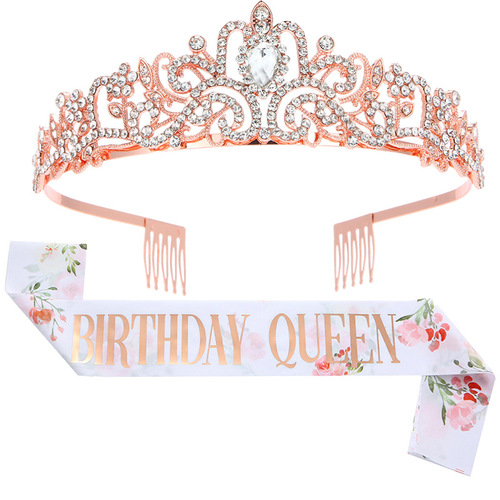 European and American Fashion Crystal Crown Belt Ceremony Belt Birthday Headwear Crown Birthday Girl Ribbon Wholesale