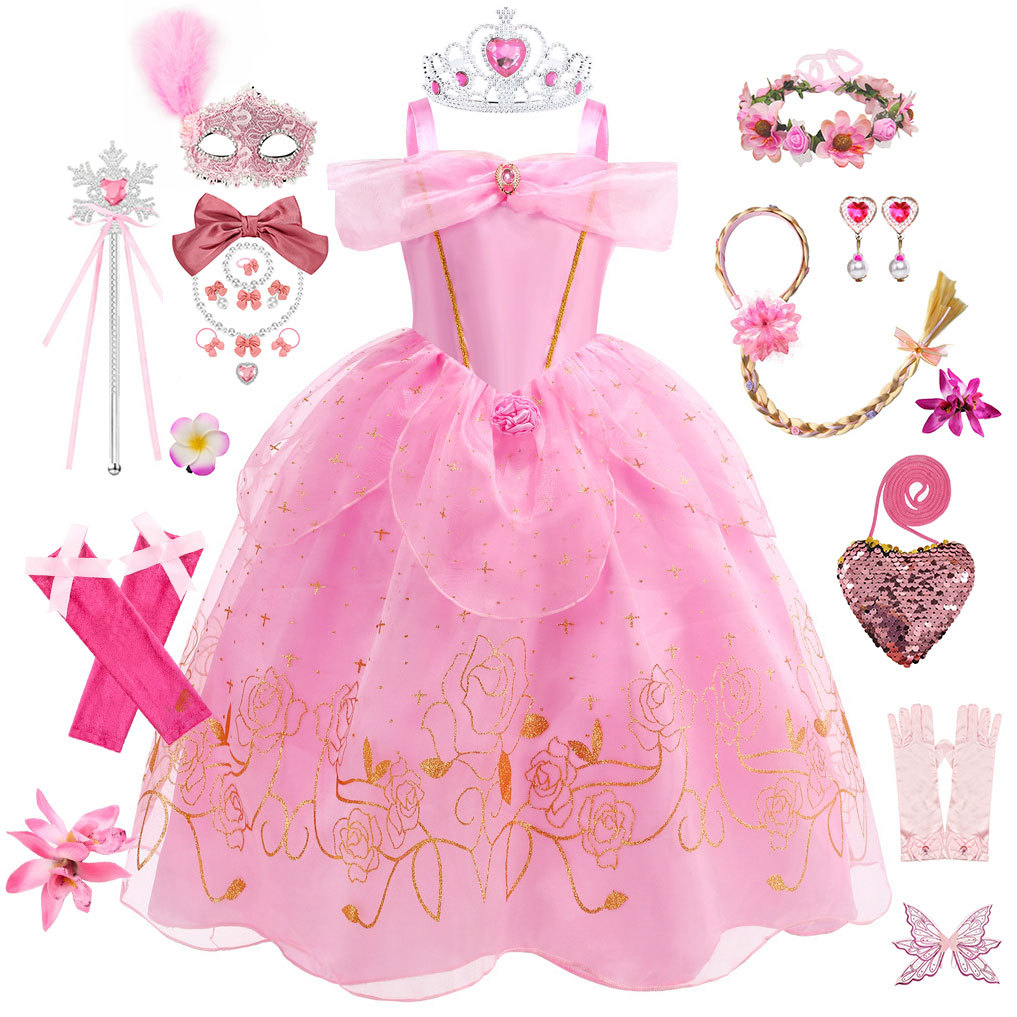 爱洛公主裙睡美人儿童舞台装扮演出服粉色公主连衣裙睡美人礼服裙