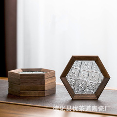 實木玻璃杯墊隔熱墊創意日式茶杯墊杯托點心盤茶道配件胡桃木