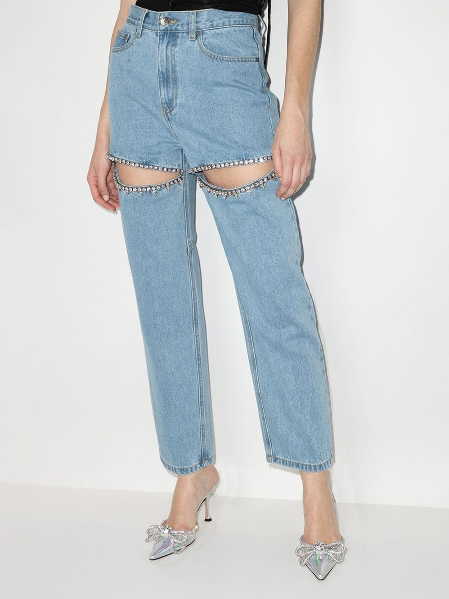 Damen High-waist Jeans Mit Strass Im Geraden Schnitt Modern_voghion.com