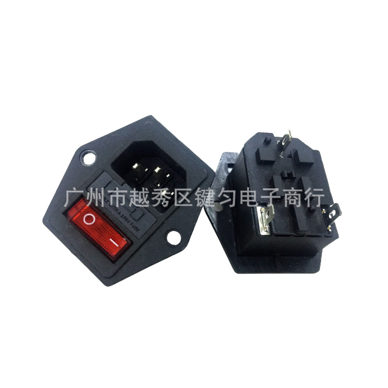供应AC电源品字插座三合一 AC-01带开关保险丝插座 带耳朵插座