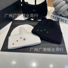 保暖护耳针织帽黑白秋冬新款毛线帽男女针织帽刺绣帽子流冷帽批发