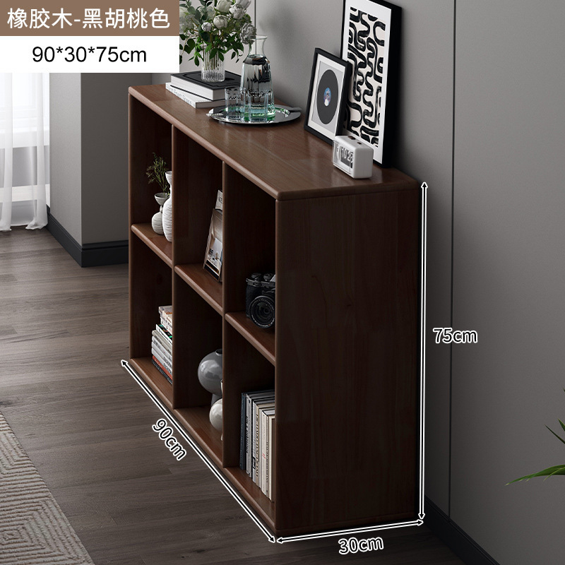 Estantería de madera de goma, gabinete de rejilla de madera maciza, sala de estar, soporte integrado contra la pared, almacenamiento de piso, estantería de color de nogal americano