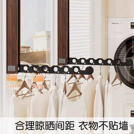 胡桃木色折叠飘窗晾衣架阳台家用隐形伸缩晾晒衣杆免打孔壁挂神器