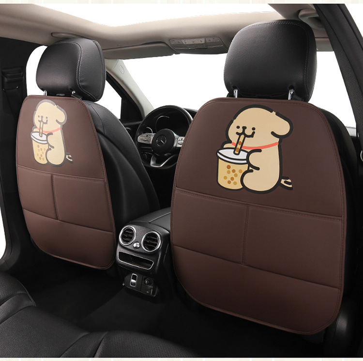 Car Anti-Kick Pad, Kidsren's Seat Back Anti-Kick and Anti-Stain Pad, Rear Seat Anti-Stain Pad, Cartoon Cute Puppy Leather Pad