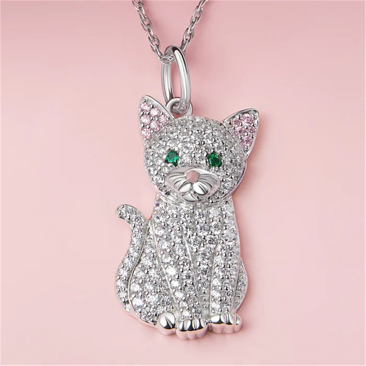 Heißer Verkauf Nette Weiße Katze Anhänger Halskette Exquisite Rosa Ohr Kätzchen Cartoon Halskette Geburtstag Geschenk Schmuck_voghion.com