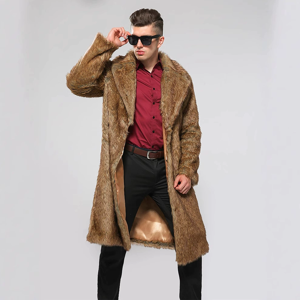 Амазонка Европа и США трансграничная осень и зима 2025 искусственный шерстяной плащ имитация меха мужская длинная лисья шерсть пальто