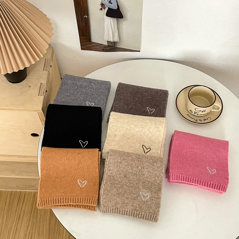 Versione coreana, berretto e sciarpa lavorati a maglia per bambini con ricamo, 2 pezzi, per ragazzi e ragazze, autunno e inverno, colore unito_voghion.com