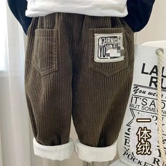 男の子用裏起毛パンツ、一体型裏起毛、厚手コーデュロイ、秋冬用、子供用ワイドパンツ、子供用冬服、2025年新作