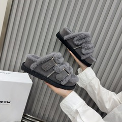 羊羔毛真皮厚底松糕小个子6cm增高毛毛鞋拖鞋外穿百搭勃肯鞋女鞋
