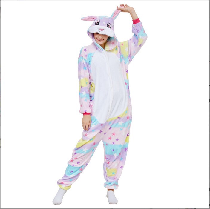 秋冬アニメ白兎藍兎粉兎動物ワンピースパジャマ男女成人児童フランネル家庭服|undefined