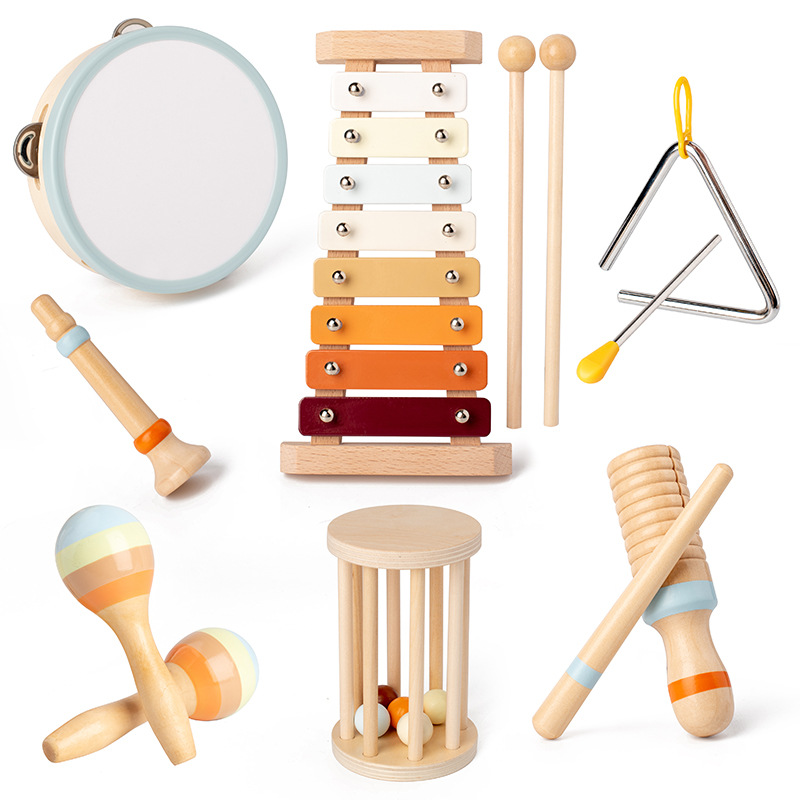 Juego de instrumentos musicales Orff para niños de madera cuidadosamente seleccionados, juguetes, jardín de infantes, ciencia, educación temprana, combinación de música de percusión, ayudas didácticas