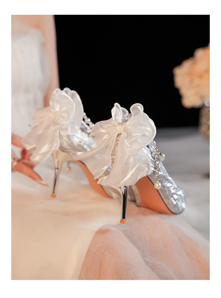 6681-58-041 Pointed Toe Stiletto Heel Shallow Mouth Women's High Heels French Bow Elegant Socialite Wedding Shoes_voghion.com