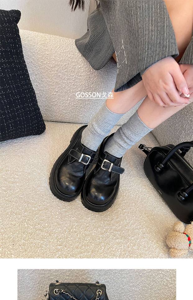 Giày lười nữ da lộn cổ điển đế dày gót vừa mũi tròn phối khóa nhỏ — màu đen chi tiết 29