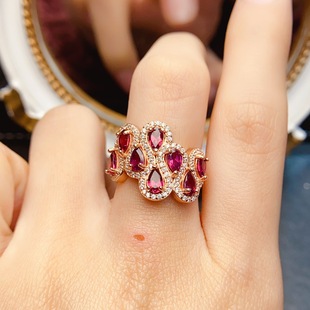 Factory Wholesale Popular Natural Garnet Ring S925 Silver Inlaid Main Stone 3*5 Hot Selling European and American Dropshipping