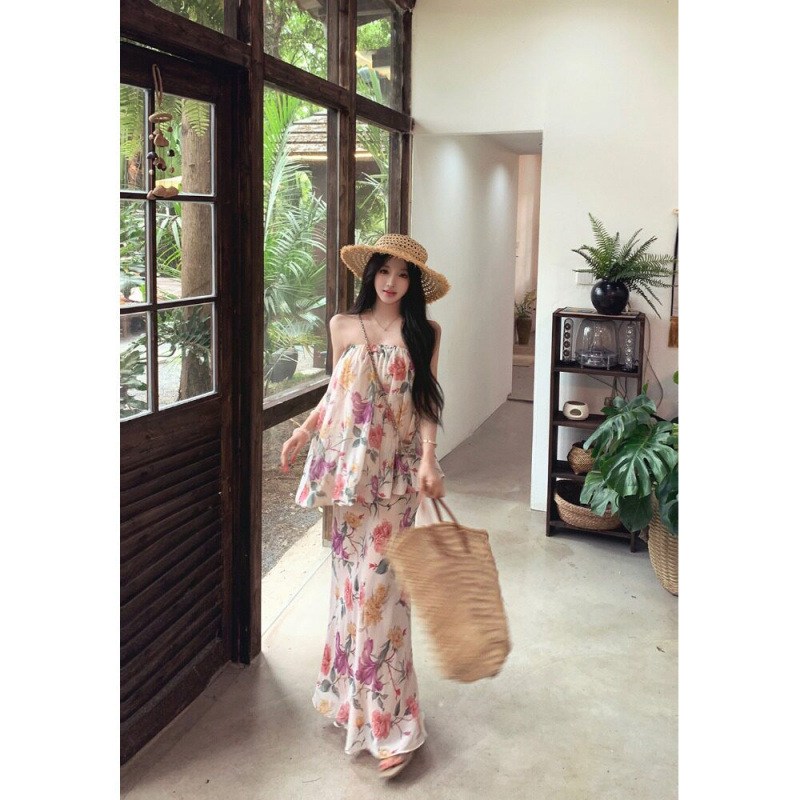 Original Chiffon Fabric, Original Design】French-Style Gentle Chiffon Floral Strapless Dress, Super Fairy-Like for Summer