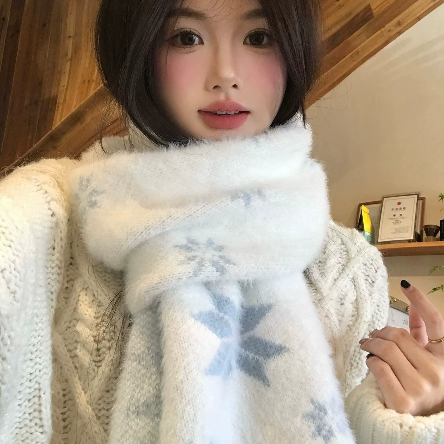 Imitation Mink Fur Double-Sided Fair Isle Knitted Scarf for Women 2026 New Style Sweet Versatile Thickened Warm Neck Scarf